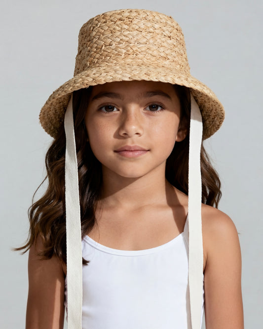 Elia Mini Raffia Straw Bucket Hat (Kids)